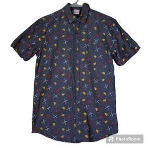 Marvel Men’s Deadpool 🌮 Tacos All Over Print Button Up SS Shirt Small Black